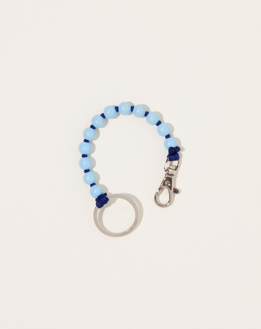 Accessories Ina Seifart | Perlen Short Keyholder In Pastel Blue On Dark Blue