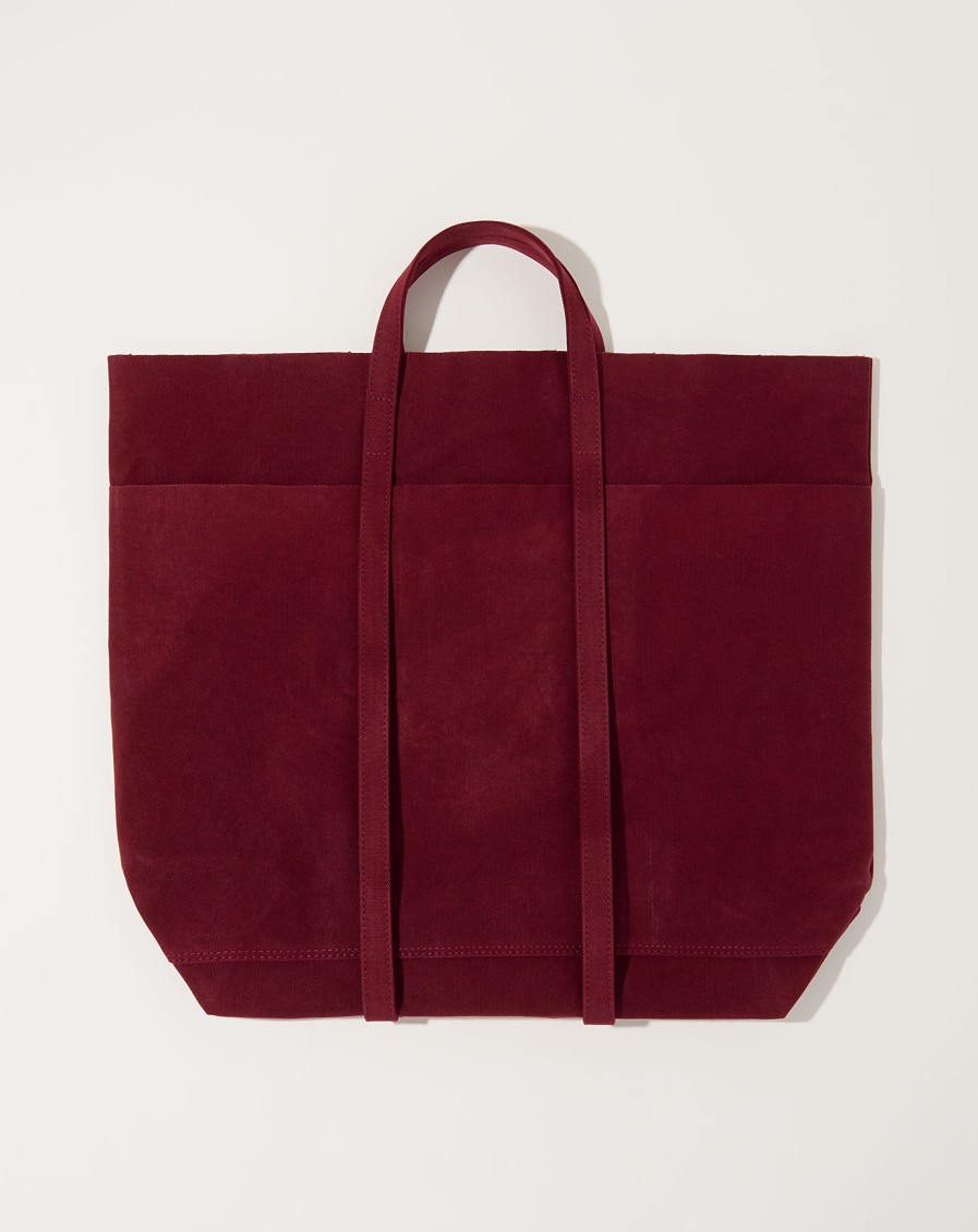 Accessories Amiacalva | Washed Canvas 6 Pocket Tall Tote In Burgundy