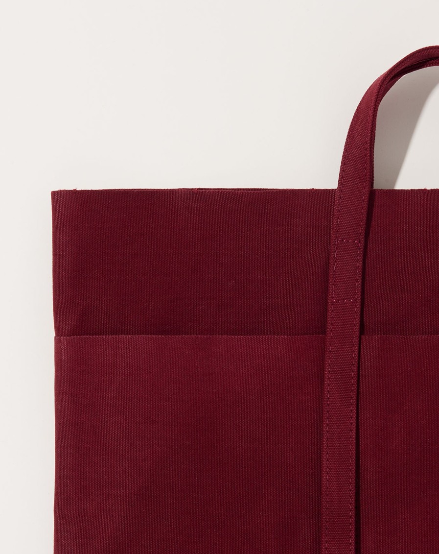 Accessories Amiacalva | Washed Canvas 6 Pocket Tall Tote In Burgundy