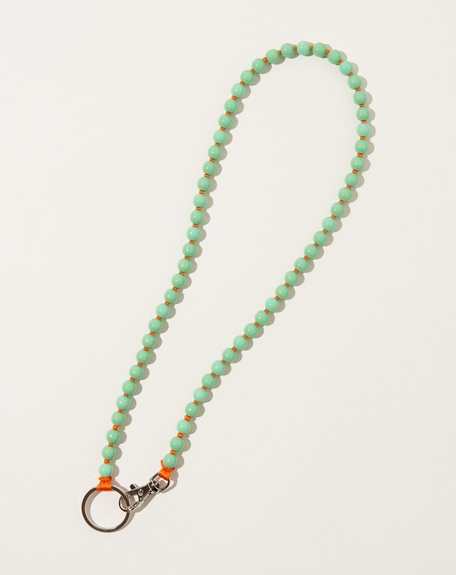 Accessories Ina Seifart | Perlen Long Keyholder In Pastel Green On Orange