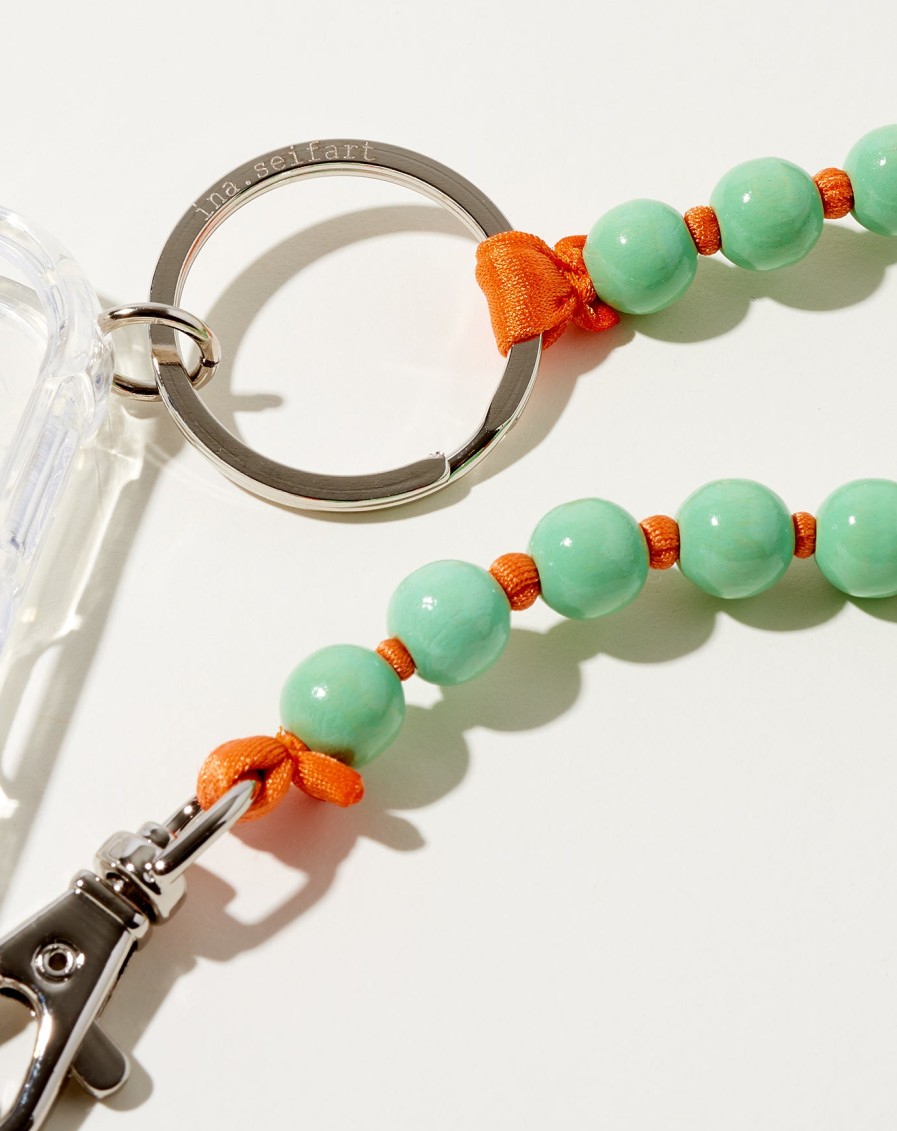 Accessories Ina Seifart | Handykette Iphone Necklace In Pastel Green On Orange