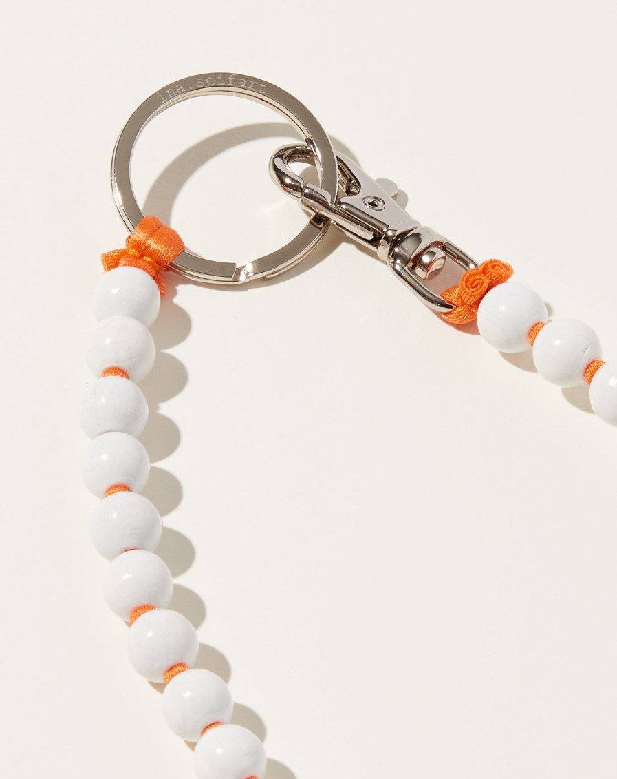 Accessories Ina Seifart | Perlen Long Keyholder In White On Orange