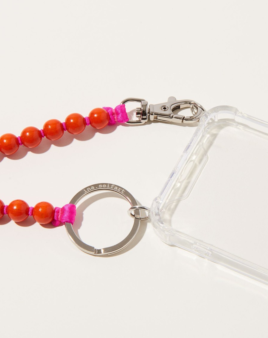 Accessories Ina Seifart | Handykette Iphone Necklace In Orange On Pink