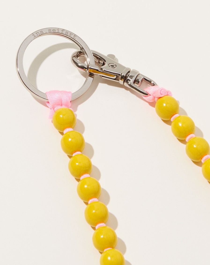 Accessories Ina Seifart | Perlen Long Keyholder In Yellow On Rose