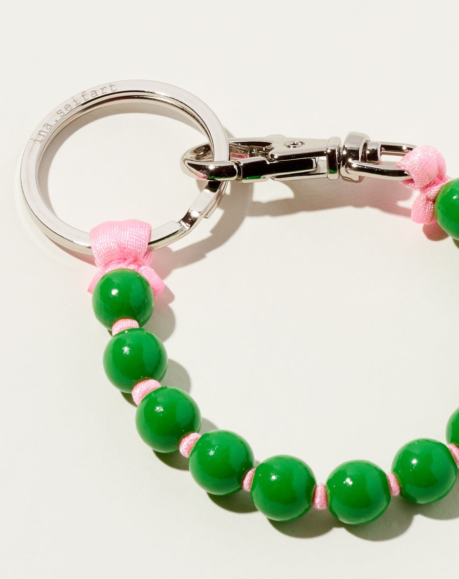 Accessories Ina Seifart | Perlen Short Keyholder In Green On Rose