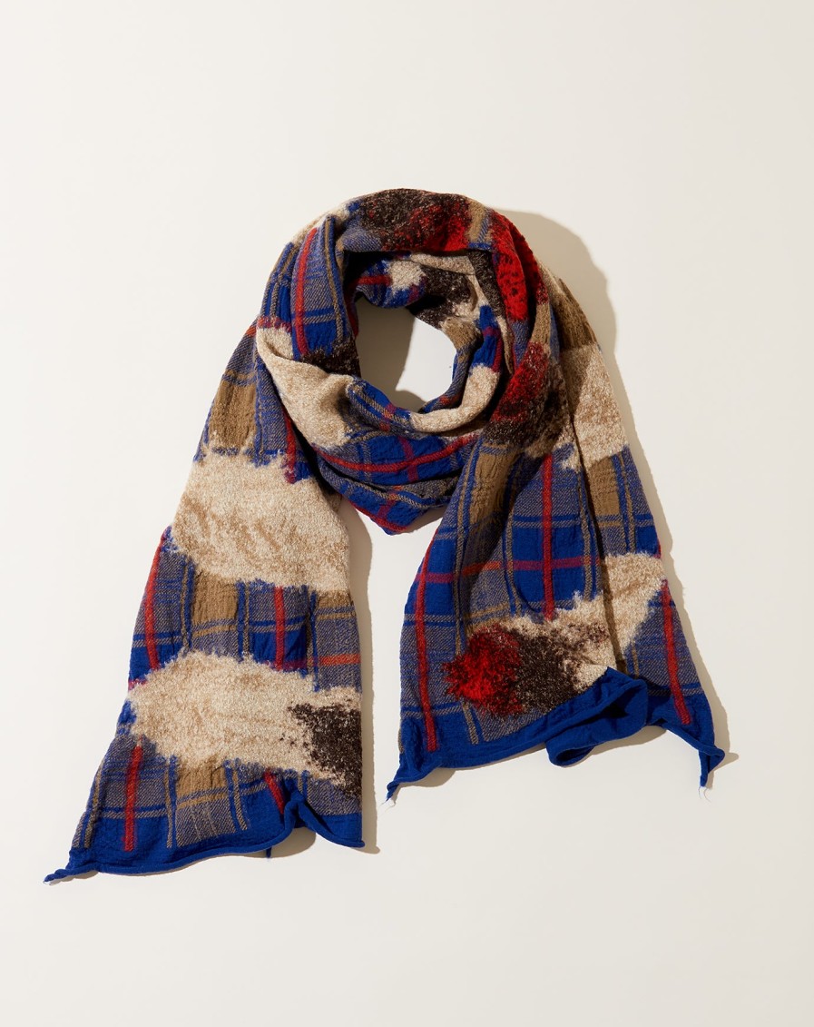 Accessories Kapital | Feather Tartan Scarf In Blue