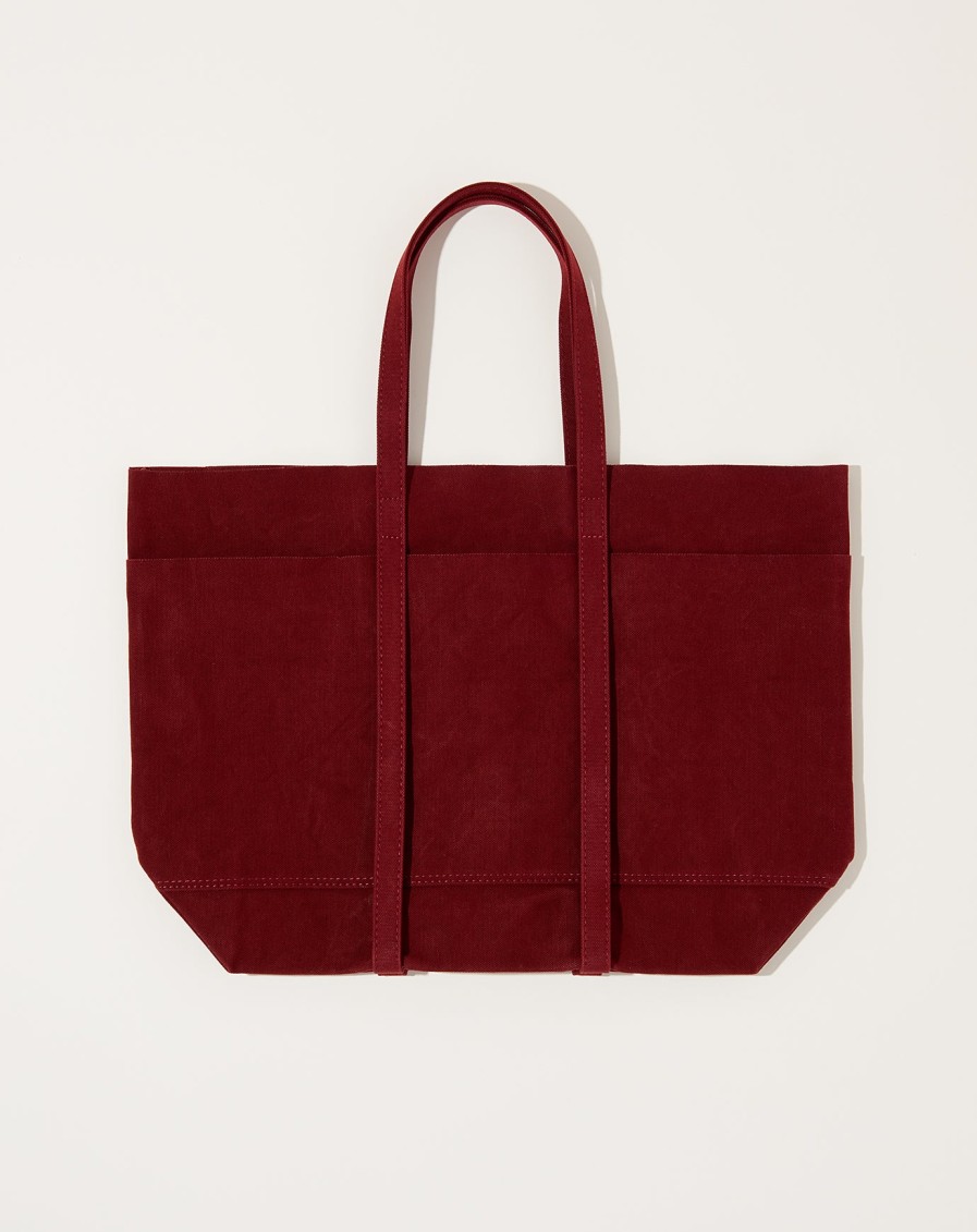 Accessories Amiacalva | Washed Canvas 6 Pocket Tote In Burgundy