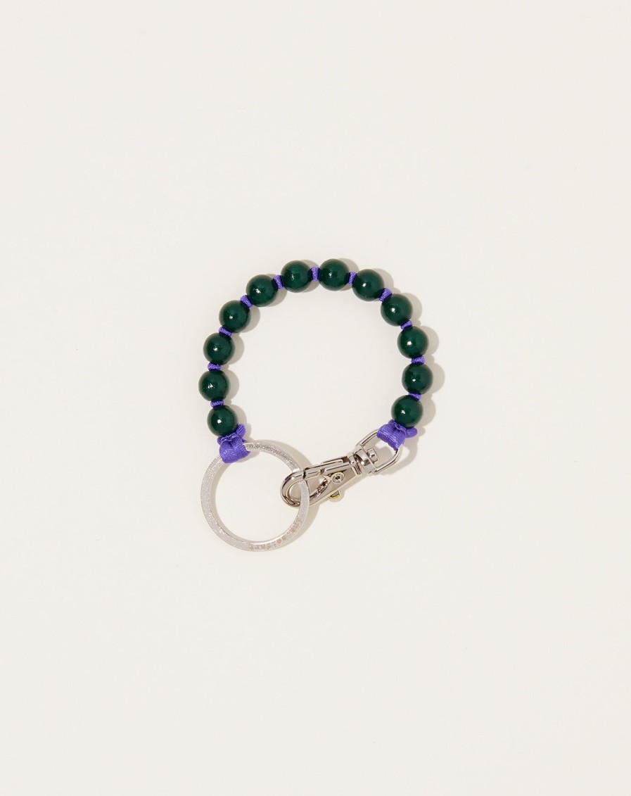 Accessories Ina Seifart | Perlen Short Keyholder In Dark Green On Purple