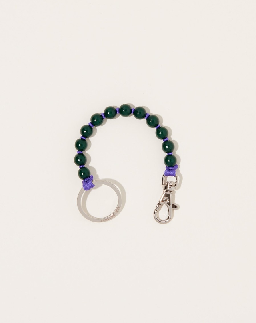 Accessories Ina Seifart | Perlen Short Keyholder In Dark Green On Purple