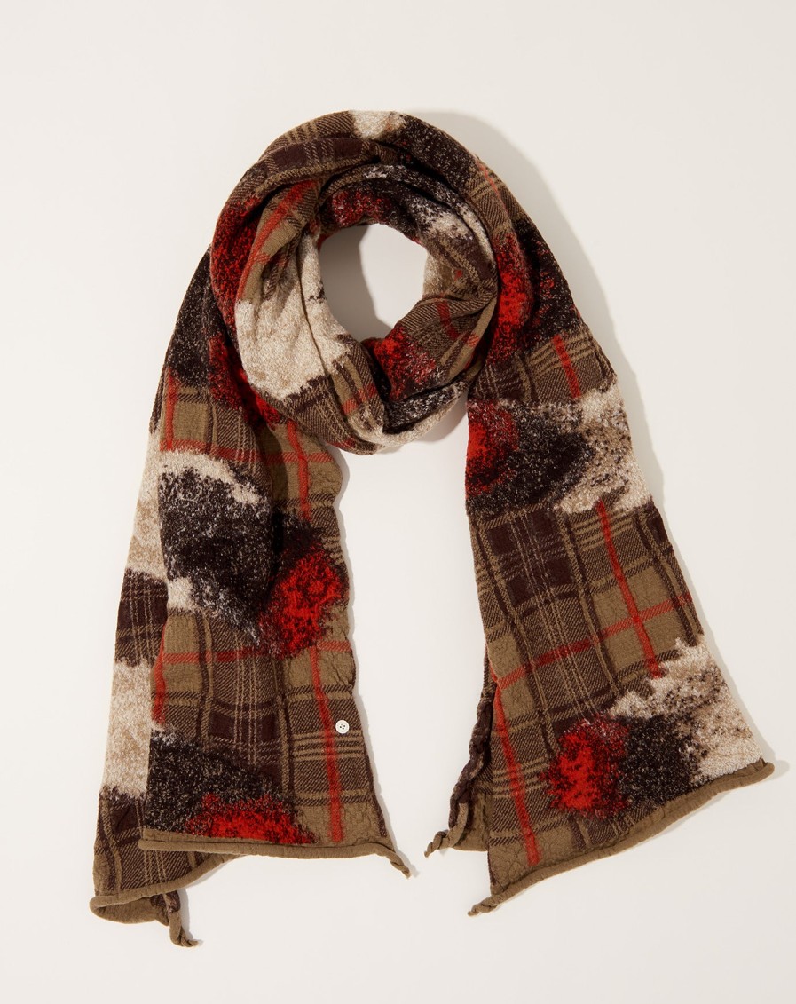 Accessories Kapital | Feather Tartan Scarf In Beige