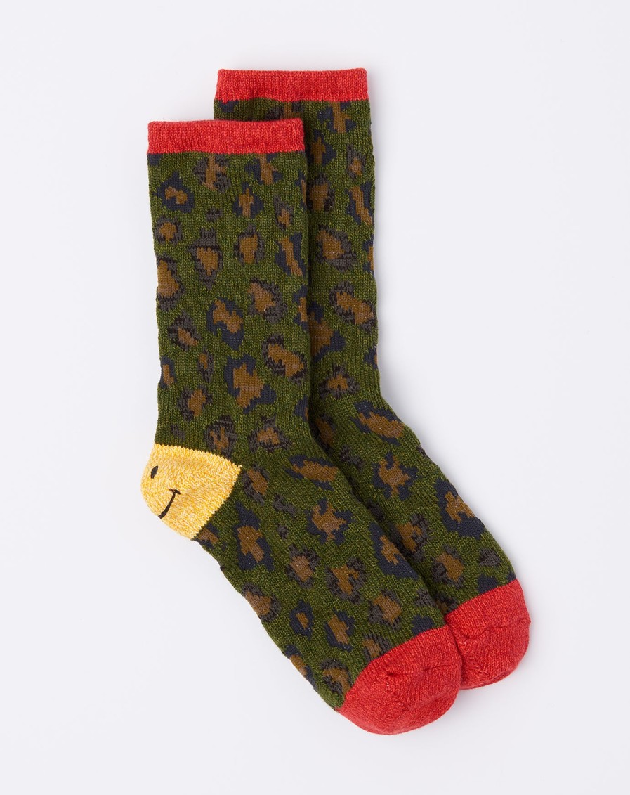 Accessories Kapital | Smilie Heel Leopard Socks In Green