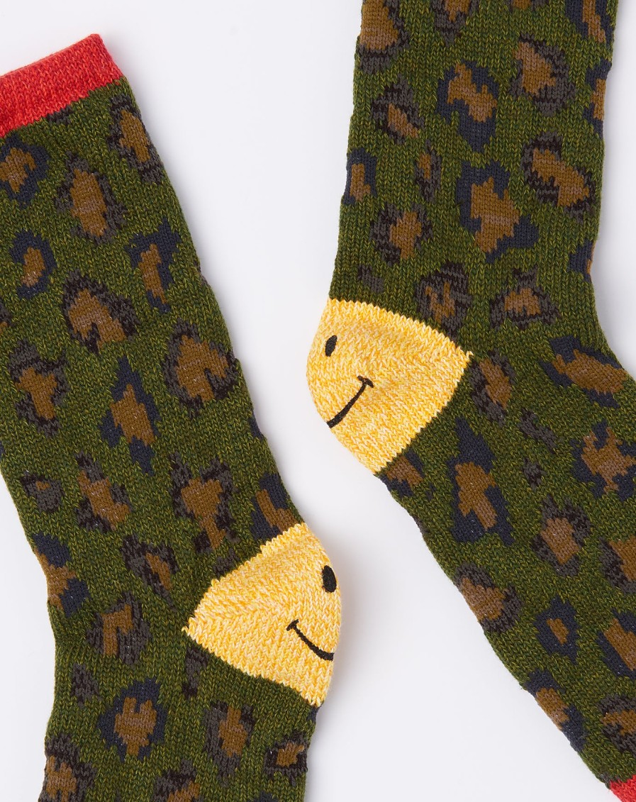 Accessories Kapital | Smilie Heel Leopard Socks In Green