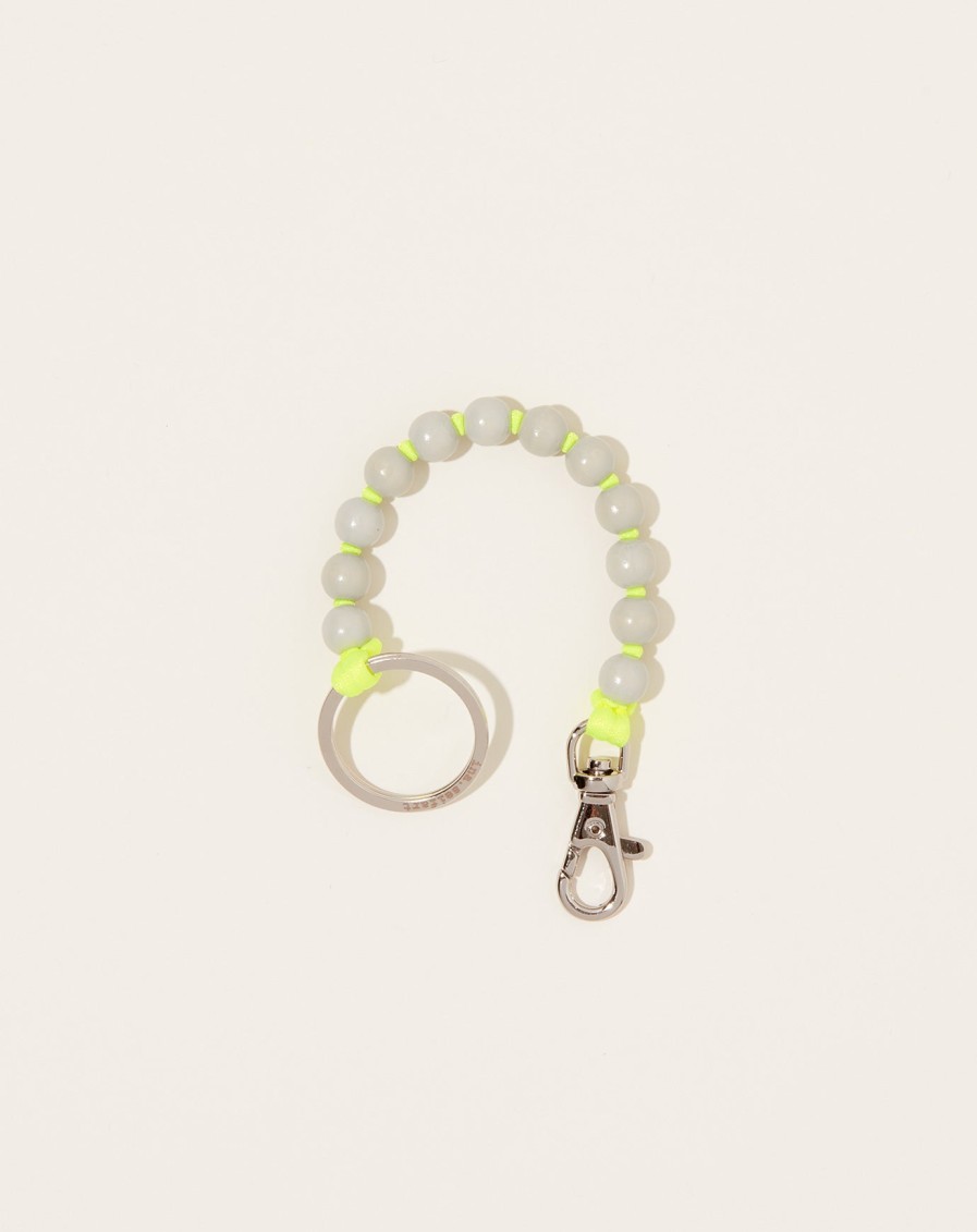 Accessories Ina Seifart | Perlen Short Keyholder In Light Grey On Neon Yellow