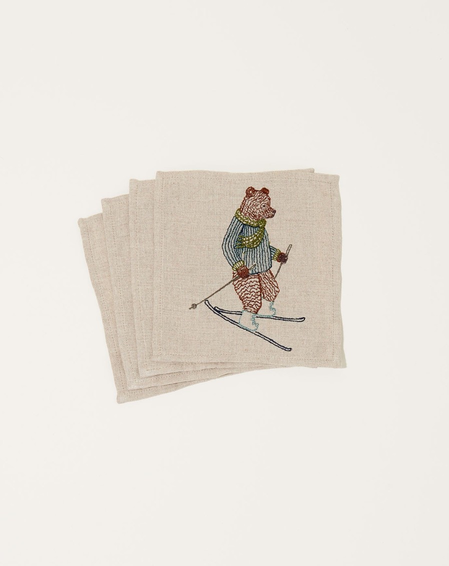 Home Coral Tusk | Downhill Skiers Cocktail Napkin Set