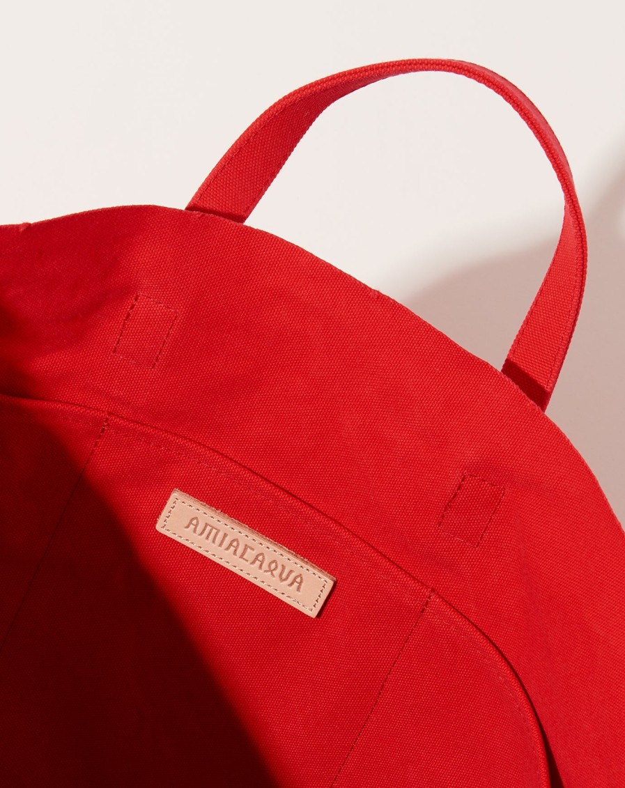 Accessories Amiacalva | Washed Canvas 6 Pocket Tall Tote In Red