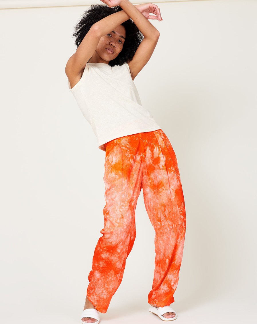 Apparel Raquel Allegra | Pleated Pant In Red Tie Dye