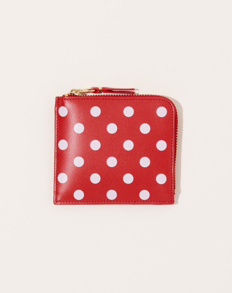 Accessories Comme des Garons | Polka Dots Printed Zip Around Wallet In Red