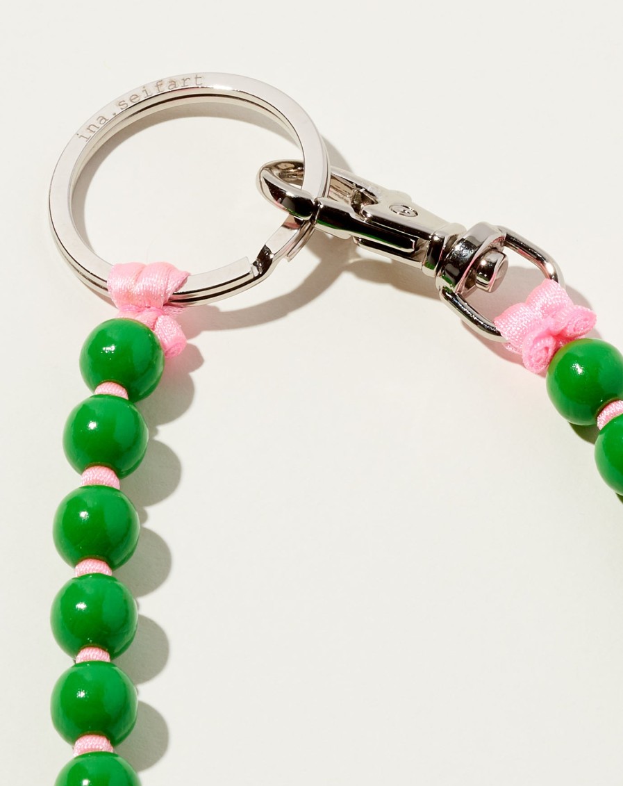 Accessories Ina Seifart | Perlen Long Keyholder In Green On Rose