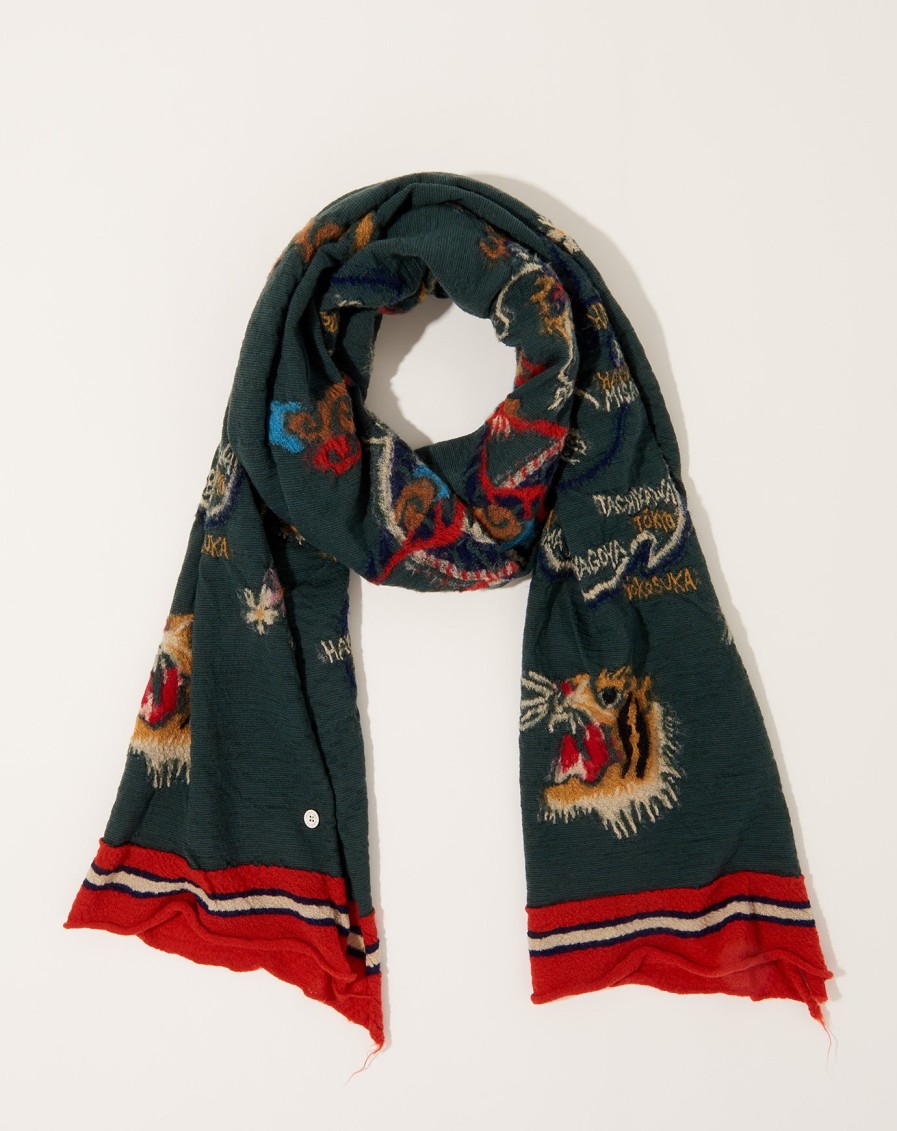 Accessories Kapital | Fulling Wool Happy Scarf Souvenir In Green