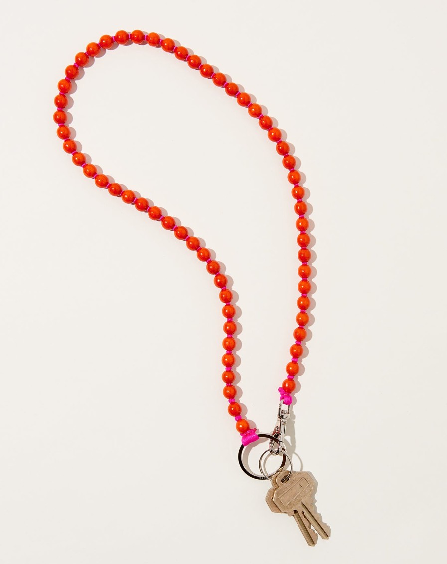 Accessories Ina Seifart | Perlen Long Keyholder In Orange On Pink