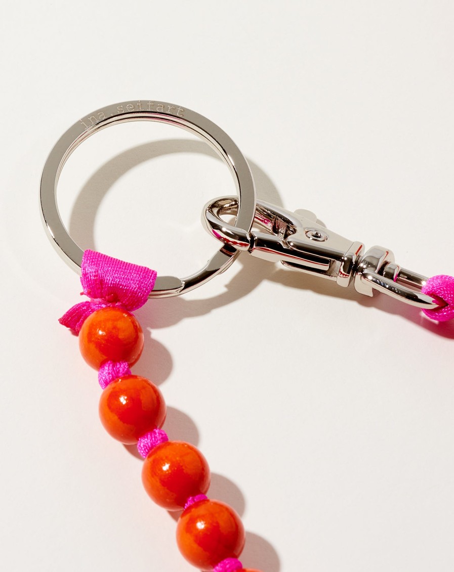 Accessories Ina Seifart | Perlen Long Keyholder In Orange On Pink