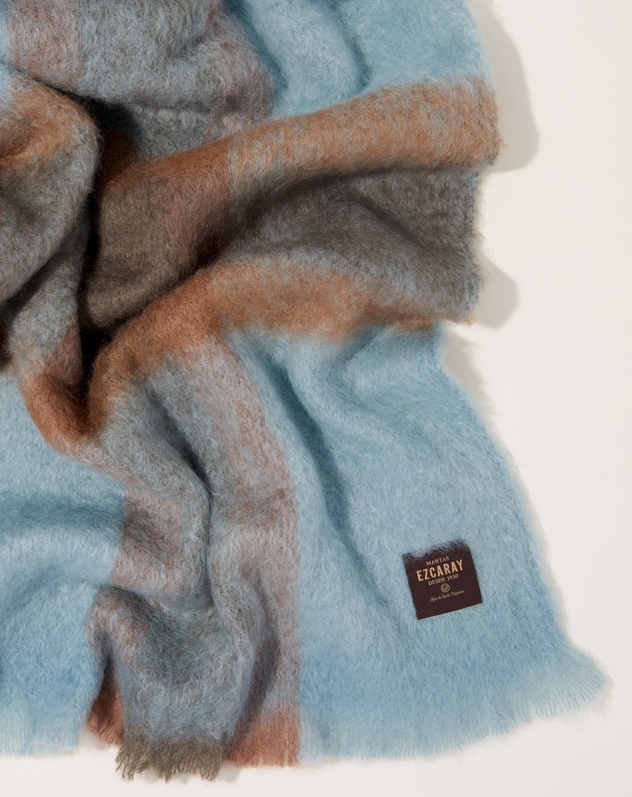 Home Mantas Ezcaray | Mohair Cuadros Throw In Sky Blue