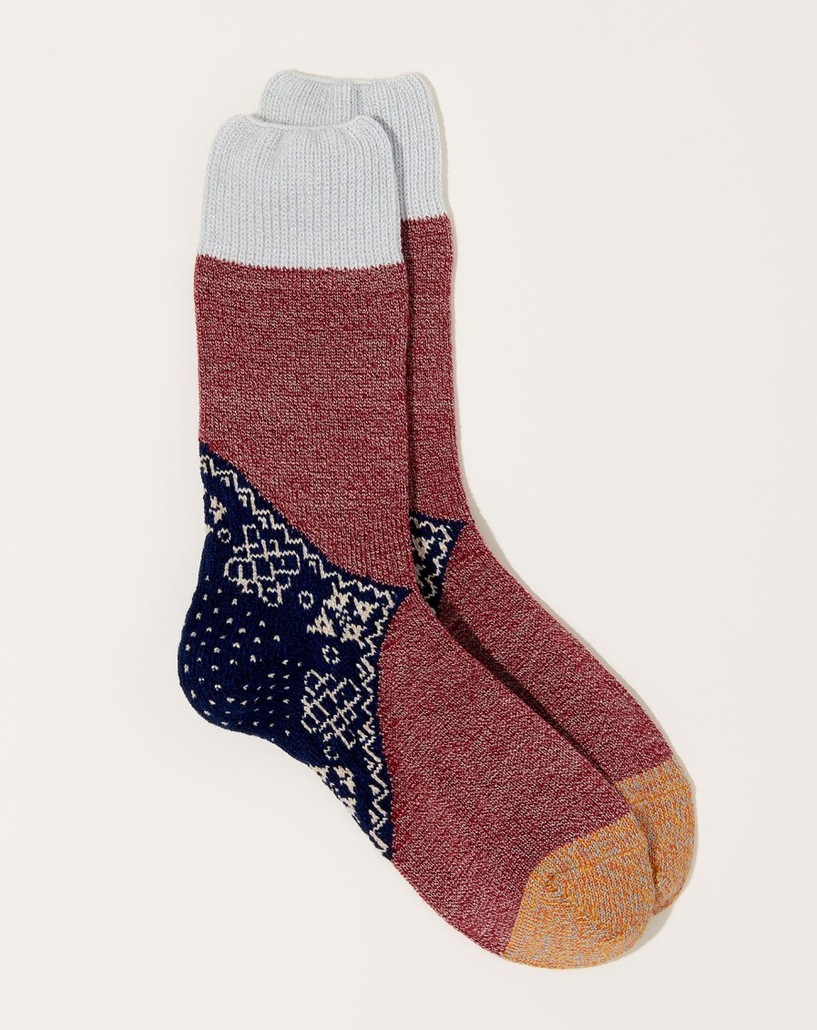 Accessories Kapital | 96 Yarns Wool Heel Bandana Socks In Navy