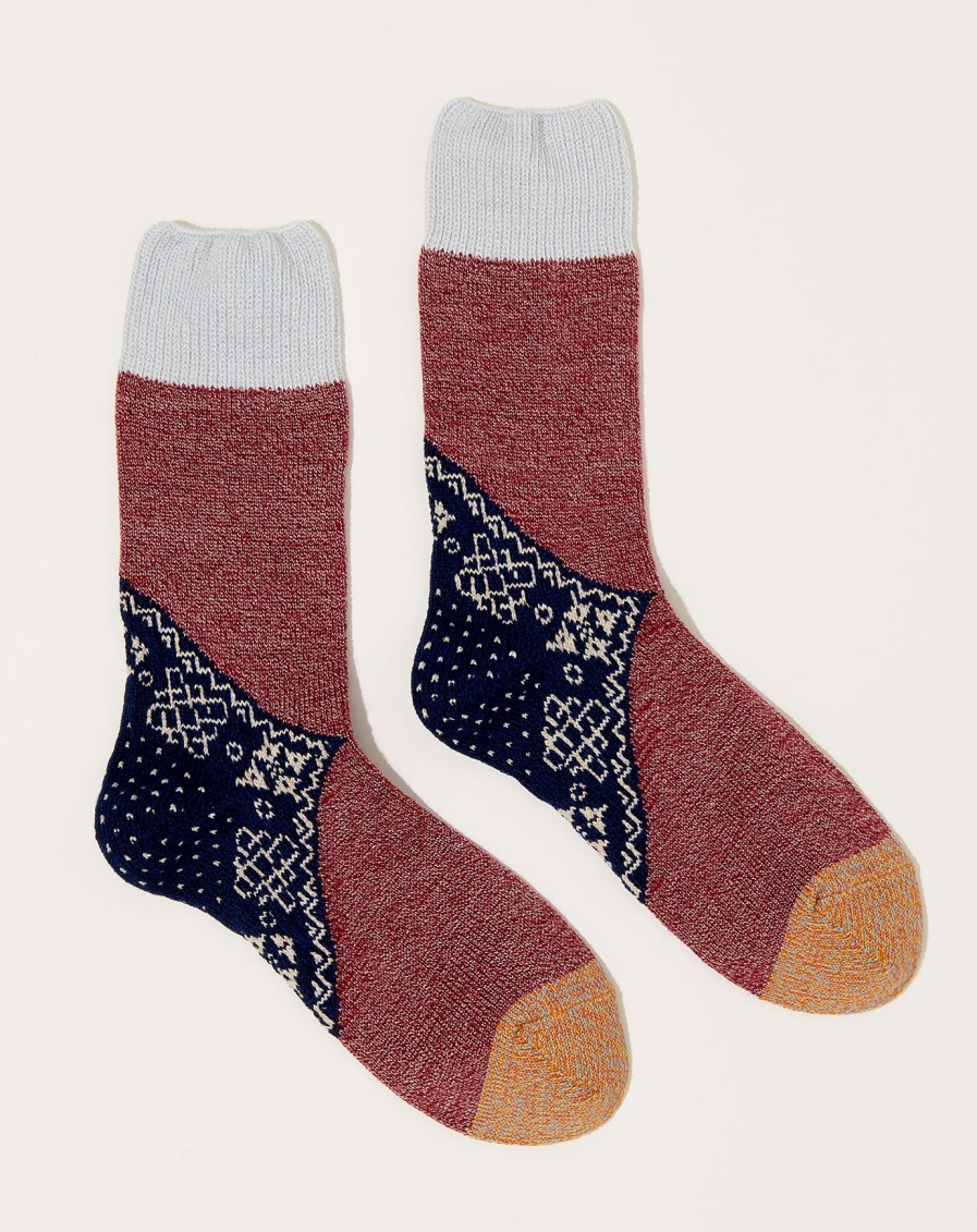 Accessories Kapital | 96 Yarns Wool Heel Bandana Socks In Navy