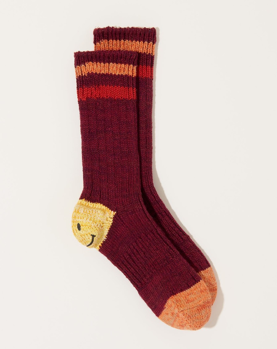 Accessories Kapital | 60 Yarns Gandrelle Ivy Smilie Socks In Burgundy