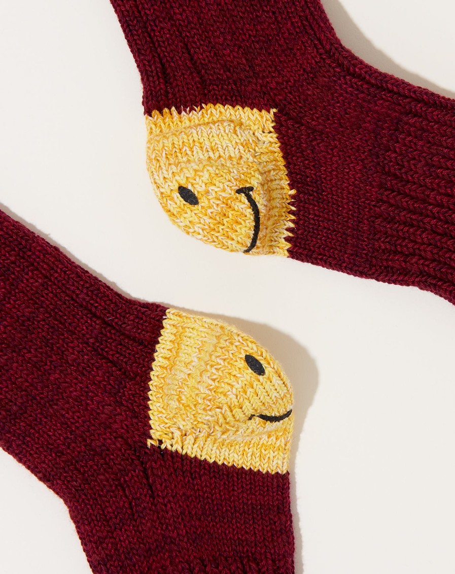 Accessories Kapital | 60 Yarns Gandrelle Ivy Smilie Socks In Burgundy