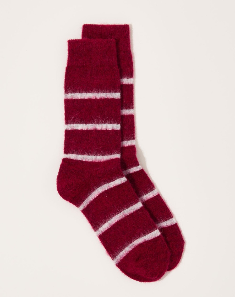 Accessories Nishiguchi Kutsushita | Mohair Wool Border Socks In Wine