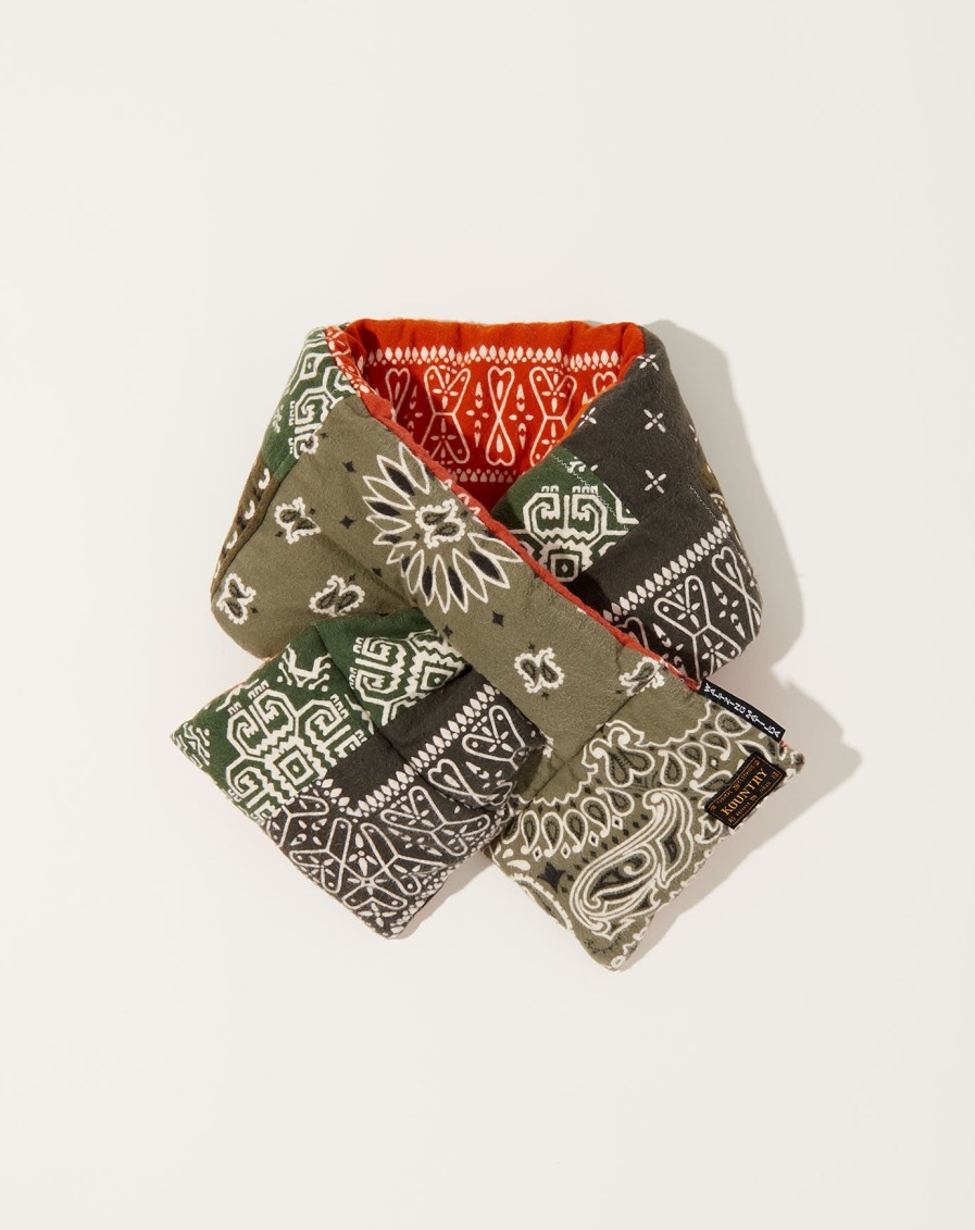 Accessories Kapital | Flannel Reversible Bandana Kesa Scarf In Khaki & Orange