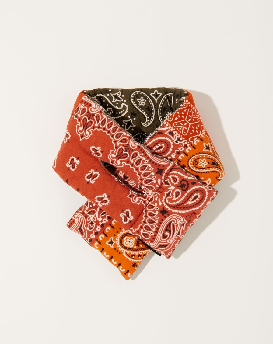 Accessories Kapital | Flannel Reversible Bandana Kesa Scarf In Khaki & Orange