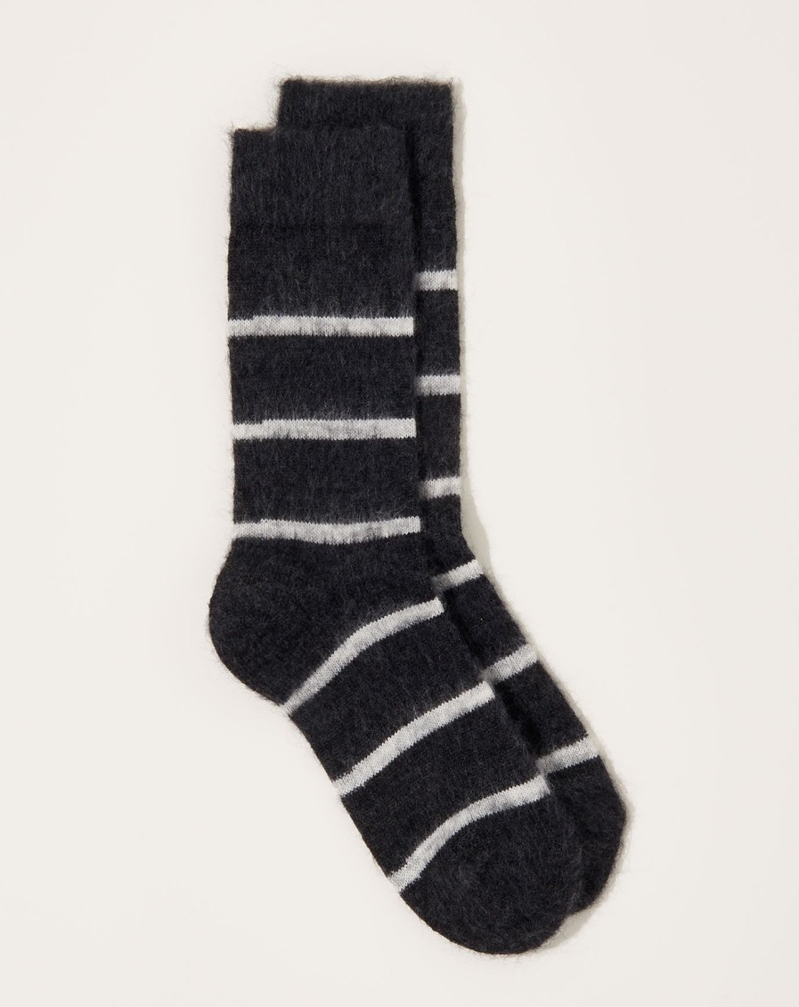 Accessories Nishiguchi Kutsushita | Mohair Wool Border Socks In Charcoal