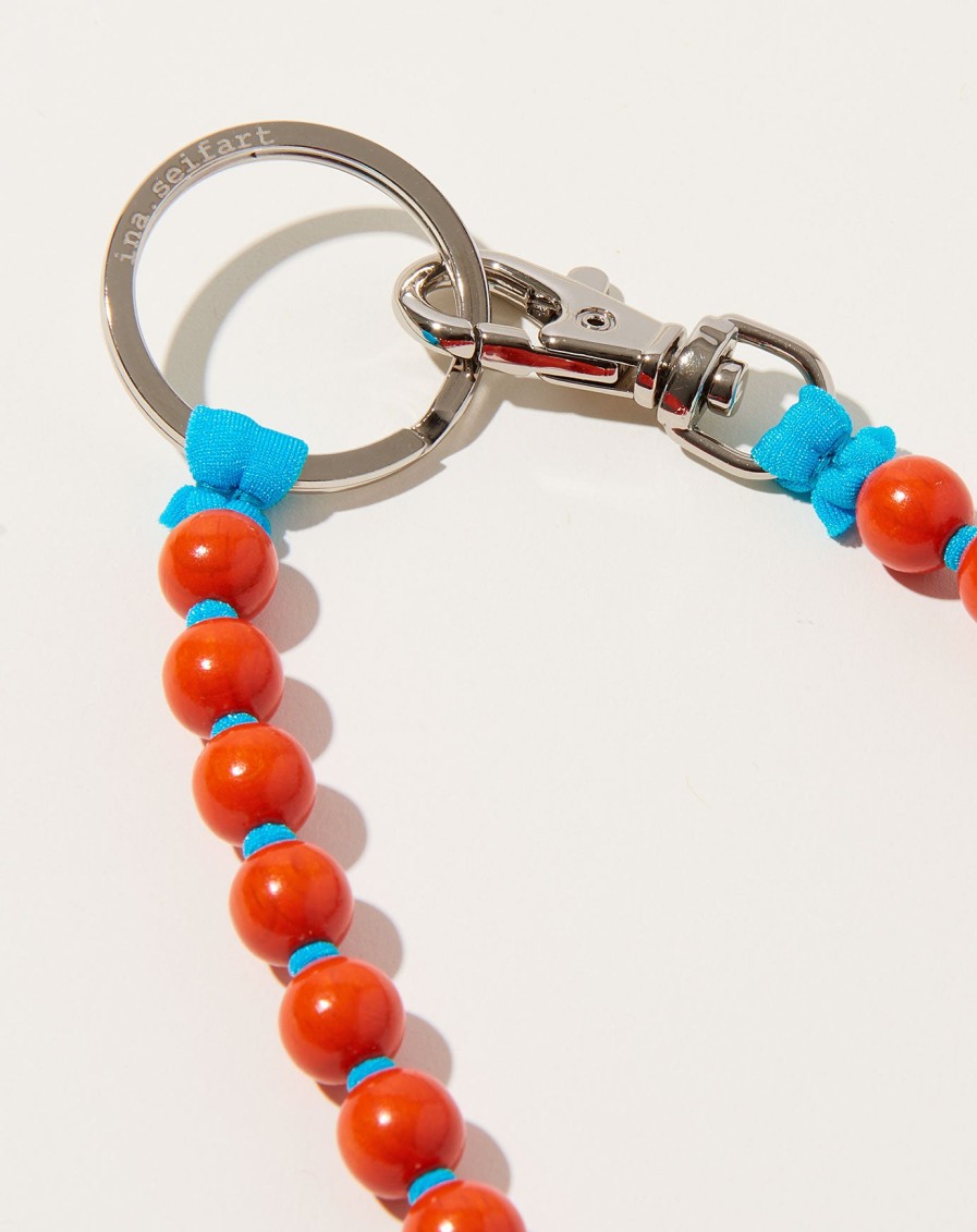 Accessories Ina Seifart | Perlen Long Keyholder In Orange On Turquoise