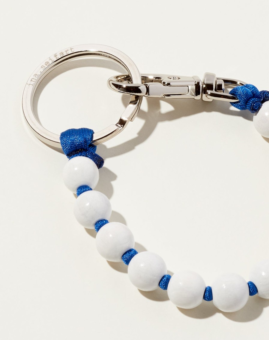 Accessories Ina Seifart | Perlen Short Keyholder In White On Navy